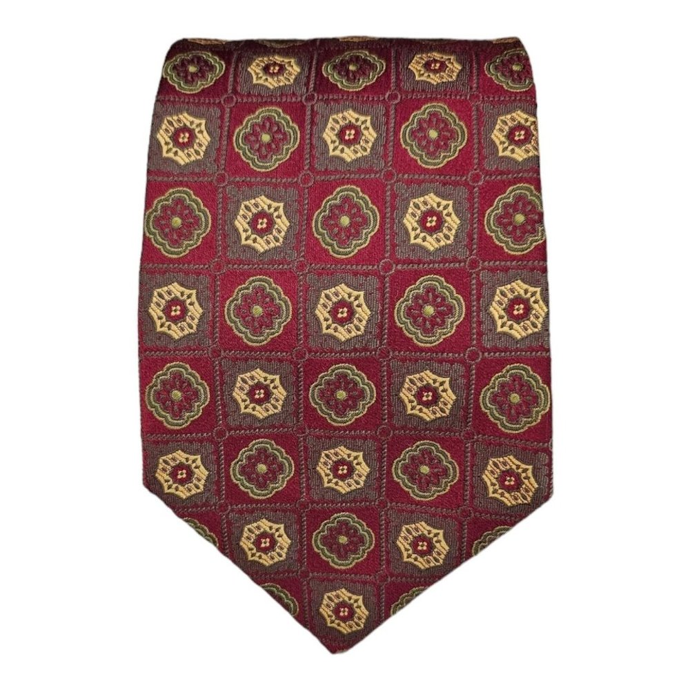 ROMEO GIGLI Red/Gold Geometric Silk Tie ITALY 59"/ 3.6" EC